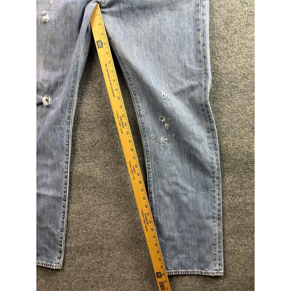 Levi's 501 Jeans Mens 36x34 Blue Light Wash Distressed Straight Leg Button Fly